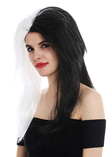 WIG ME UP- EW-8059-P103-68 Peluca para Mujeres Halloween Carnaval Pelo Largo Raya en Medio Vamp Negro Blanco Partido