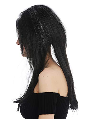 WIG ME UP- EW-8059-P103-68 Peluca para Mujeres Halloween Carnaval Pelo Largo Raya en Medio Vamp Negro Blanco Partido