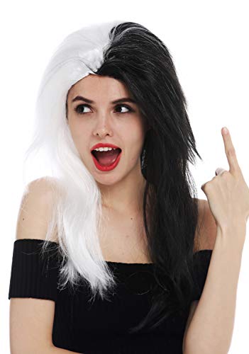 WIG ME UP- EW-8059-P103-68 Peluca para Mujeres Halloween Carnaval Pelo Largo Raya en Medio Vamp Negro Blanco Partido