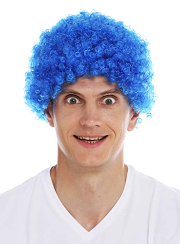 WIG ME UP- MMAM-9M-K2079 Peluca para Mujeres Hombres Carnaval Payaso Afro rizos Cortos densos Cabello Crespo Azul