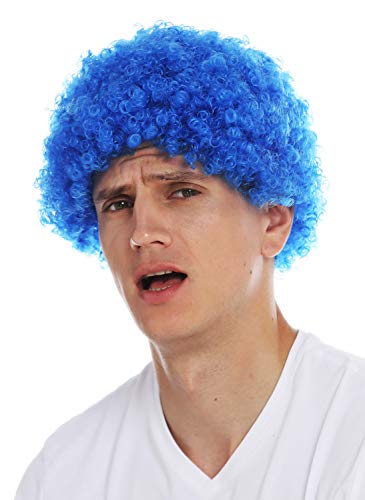 WIG ME UP- MMAM-9M-K2079 Peluca para Mujeres Hombres Carnaval Payaso Afro rizos Cortos densos Cabello Crespo Azul