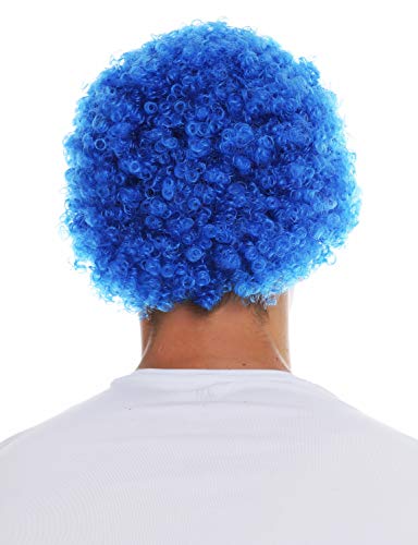 WIG ME UP- MMAM-9M-K2079 Peluca para Mujeres Hombres Carnaval Payaso Afro rizos Cortos densos Cabello Crespo Azul