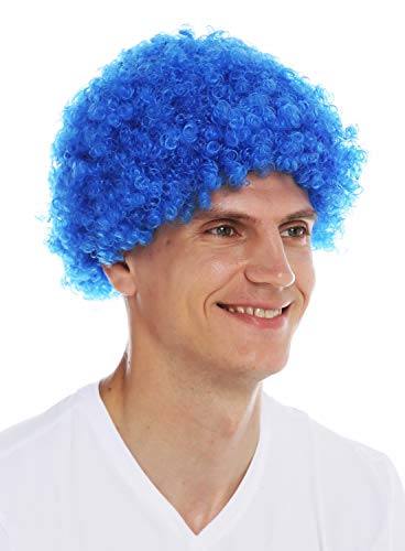 WIG ME UP- MMAM-9M-K2079 Peluca para Mujeres Hombres Carnaval Payaso Afro rizos Cortos densos Cabello Crespo Azul