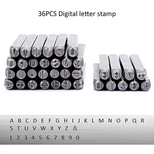 WiMas 36PCS 4mm Las Letras del Abecedario Número Sellos, Stamp Punch Set, Sello de Metal, Sellos en Mayúsculas Herramienta Punzonada