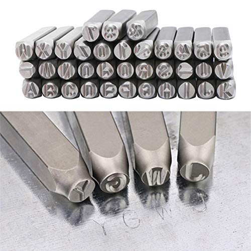 WiMas 36PCS 4mm Las Letras del Abecedario Número Sellos, Stamp Punch Set, Sello de Metal, Sellos en Mayúsculas Herramienta Punzonada