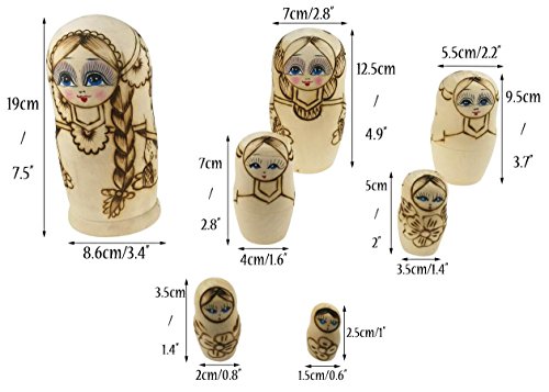 Winterworm Set 7 Unids Trenzas Largas Chica Matryoshka Muñecas Babushka Muñeca Tradicional Rusa Nesting Muñecas Madera Apilamiento Juguete Niños Regalo