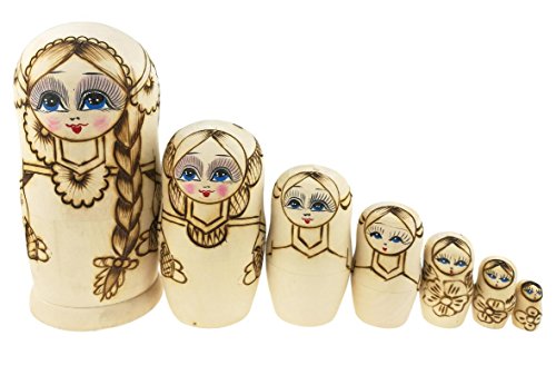 Winterworm Set 7 Unids Trenzas Largas Chica Matryoshka Muñecas Babushka Muñeca Tradicional Rusa Nesting Muñecas Madera Apilamiento Juguete Niños Regalo