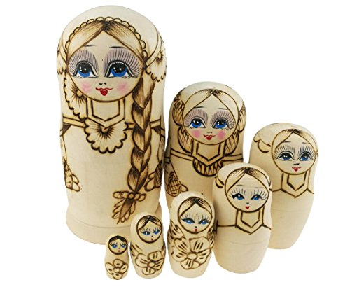 Winterworm Set 7 Unids Trenzas Largas Chica Matryoshka Muñecas Babushka Muñeca Tradicional Rusa Nesting Muñecas Madera Apilamiento Juguete Niños Regalo