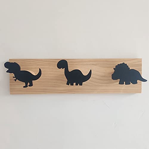 wivarra Colgador de Puerta de Madera para NiñOs, Dinosaurio, Montado en la Pared, para DecoracióN de la Sala de Juegos del Dormitorio de los NiñOs, Color Negro