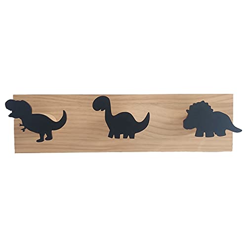 wivarra Colgador de Puerta de Madera para NiñOs, Dinosaurio, Montado en la Pared, para DecoracióN de la Sala de Juegos del Dormitorio de los NiñOs, Color Negro