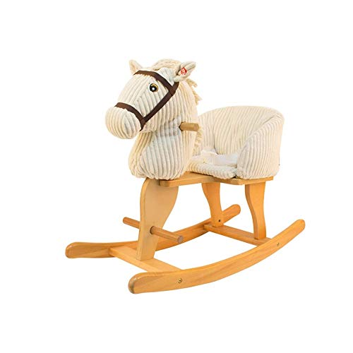 WJETYM Niños lindo animal de peluche Trojan dibujos animados caballo mecedora bebé silla mecedora de madera maciza juguetes para niños regalos