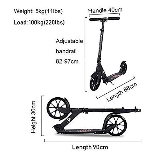 WJJ Patinetes Para Niños Barras de motos, Scooter adultos, Vespa Ruedas, Kick Kick Negro plegable con asa regulable, Rueda PU Portátil y Pedal antideslizante for adolescentes, 100 kg de carga, no eléc