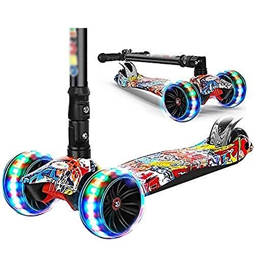 WJJ Patinetes Para Niños Barras de motos, Scooter adultos, Vespa Ruedas, Kick Kick plegable for niños de 2-8 años, ajustable T-Bar Extra Grande Junta de ruedas intermitente, 80Kg de carga, no eléctric