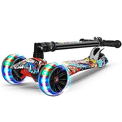 WJJ Patinetes Para Niños Barras de motos, Scooter adultos, Vespa Ruedas, Kick Kick plegable for niños de 2-8 años, ajustable T-Bar Extra Grande Junta de ruedas intermitente, 80Kg de carga, no eléctric