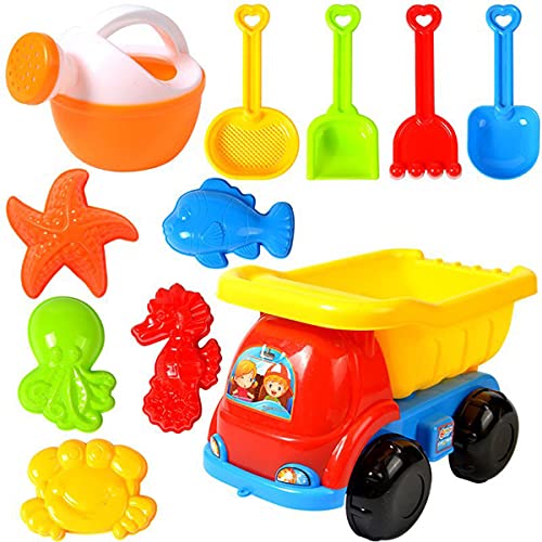 WLQWER 11pcs Playa Juguetes para niños, Juguetes de Arena El Juego Incluye cubeta, regadera, Pala, rastrillo, moldes de Animales, Garras de Cucharada, niños pequeños y niñas