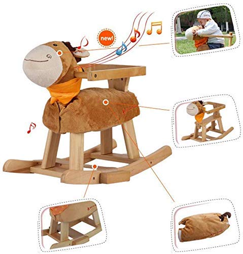 WOHAO Sofá de los niños Mecedora Lostgaming Cojín de Madera Caballo de Madera Maciza de la música del Juguete del bebé Silla de oscilación de la barandilla Desmontable del Caballo Shake niños