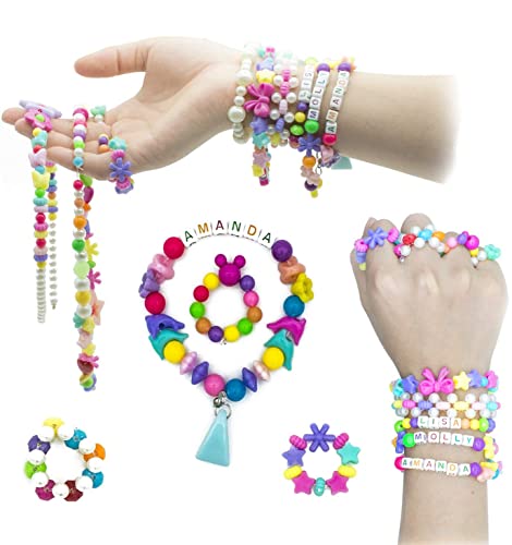 WONDERFORU Juego de manualidades de perlas para enhebrar para niños, joyas, cordones, pulseras de la amistad, para niños y niñas