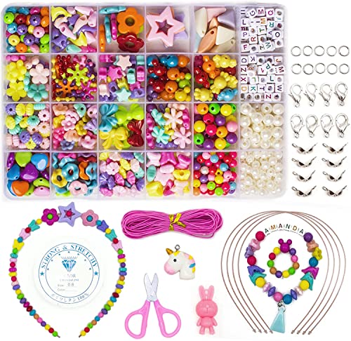 WONDERFORU Juego de manualidades de perlas para enhebrar para niños, joyas, cordones, pulseras de la amistad, para niños y niñas