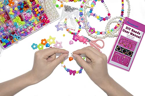 WONDERFORU Juego de manualidades de perlas para enhebrar para niños, joyas, cordones, pulseras de la amistad, para niños y niñas