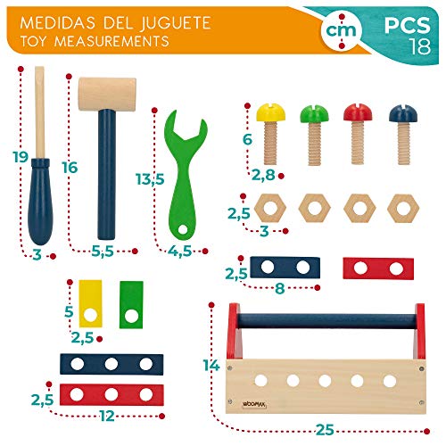 WOOMAX- Caja de herramientas de madera (Colorbaby 42751) , color/modelo surtido