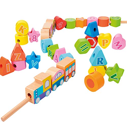 WOOMAX - Juego de arrastre en madera tren 35 piezas woomax (46440)