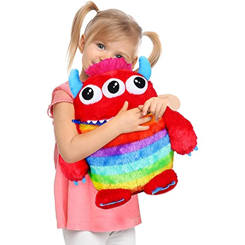 Worry Yummy Juguete suave de monstruo para niños, tamaño grande, 38 cm, juguete suave para niños y niñas, ansiedad, estrés y miedo, compañero de sueño, color rojo