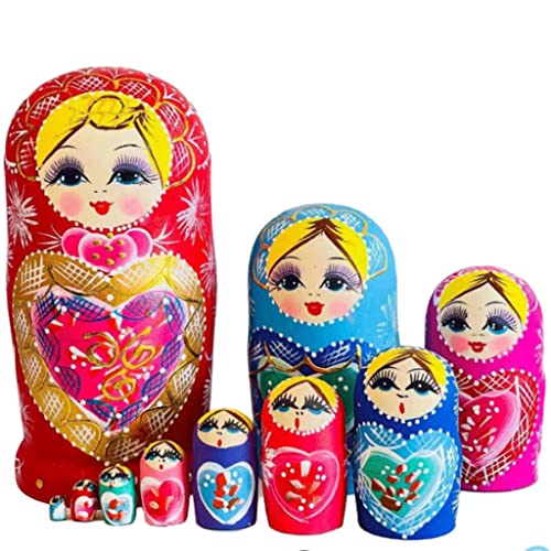 WSKL Matryoshka Rusa Tradicional de 10 Piezas, muñecas de anidación ecológicas pintadas a Mano, decoración Artesanal de Madera para el hogar