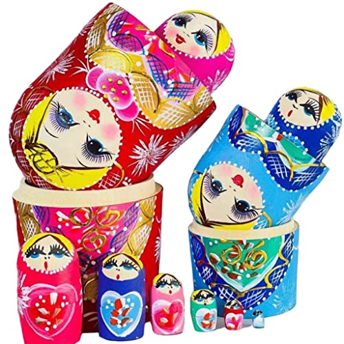 WSKL Matryoshka Rusa Tradicional de 10 Piezas, muñecas de anidación ecológicas pintadas a Mano, decoración Artesanal de Madera para el hogar