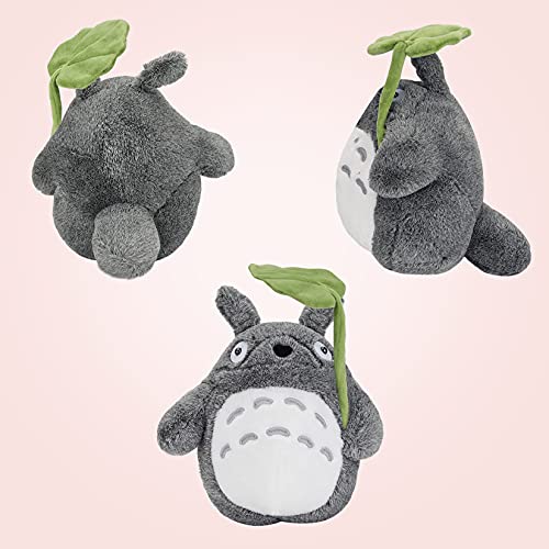 WSYC Mi Vecino Totoro Juguetes de Peluche Suave Personaje de Anime Totoro Muñeca con Hoja Juguetes para Niños,Gris,30cm