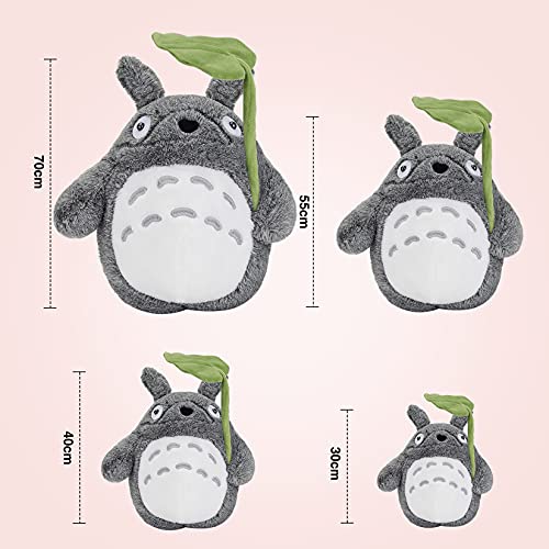 WSYC Mi Vecino Totoro Juguetes de Peluche Suave Personaje de Anime Totoro Muñeca con Hoja Juguetes para Niños,Gris,30cm