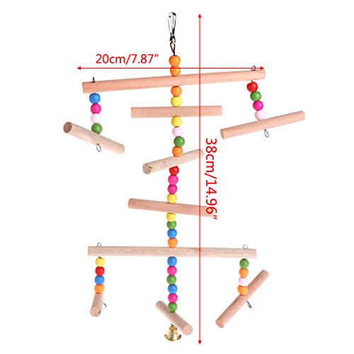 WT-DDJJK Parrot Perch, Parrot Perch Multi Layer Swing Bell Toys Jaula Colgante de Madera Aves Mascotas