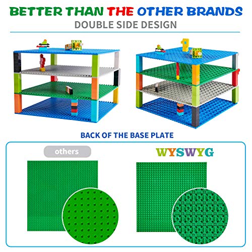 WYSWYG Classic Base Placa Inferior De Bloque De Construcción, 6 Piezas 10 x 10 Pulgadas Bases Compatibles , Placas Base Grandes Compatibles con Todas Las Principales Marcas(2 Verde, 2 Azul, 2 Gris).