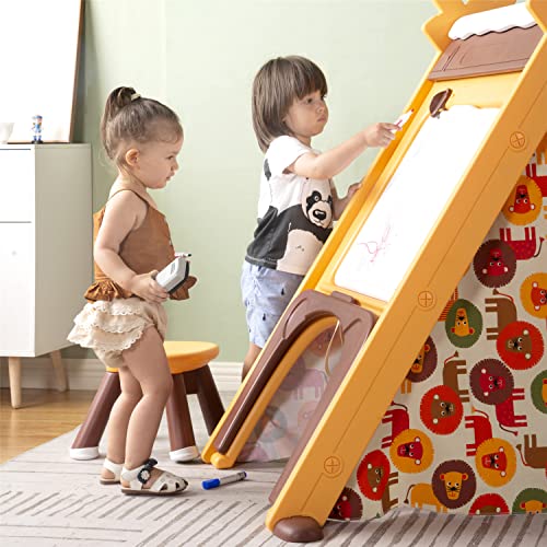 WZFANJIJ Triángulo de Escalada Plegable, 4 en 1 Tienda de Juegos para niños Hideaway con Caballete de Arte, Taburete para niños pequeños 1 3 5 años, Triángulo de Escalada Túnel de Arrastre,Yellow