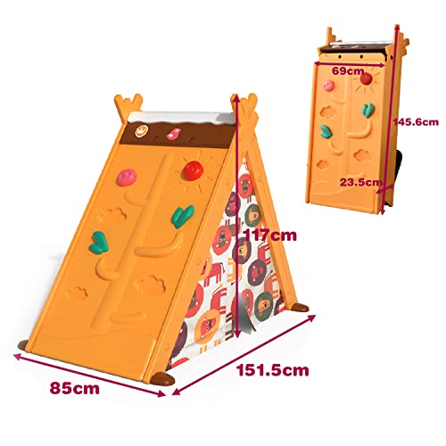 WZFANJIJ Triángulo de Escalada Plegable, 4 en 1 Tienda de Juegos para niños Hideaway con Caballete de Arte, Taburete para niños pequeños 1 3 5 años, Triángulo de Escalada Túnel de Arrastre,Yellow