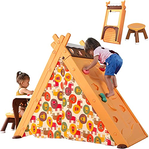 WZFANJIJ Triángulo de Escalada Plegable, 4 en 1 Tienda de Juegos para niños Hideaway con Caballete de Arte, Taburete para niños pequeños 1 3 5 años, Triángulo de Escalada Túnel de Arrastre,Yellow