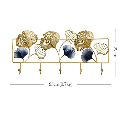 WZHZJ Gancho para decoración de Pared de Hierro Forjado Hecho a Mano, Perchero nórdico para Puerta, Soporte para Llaves con Hoja de Ginkgo Moderno