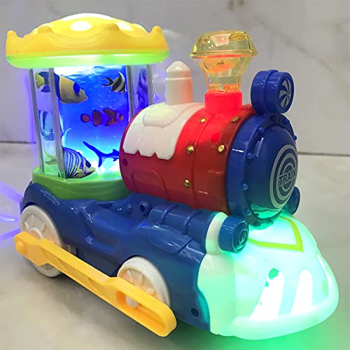 Xbshmw Juguete Tren Giratorio Eléctrico, Locomotora de Vapor Retro Educativa para Niños con Luz Música, Juguetes Tren Modelo Son Adecuados para Que Niños De 3 a 14 Años Jueguen,Blue Red,21cm