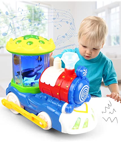 Xbshmw Juguete Tren Giratorio Eléctrico, Locomotora de Vapor Retro Educativa para Niños con Luz Música, Juguetes Tren Modelo Son Adecuados para Que Niños De 3 a 14 Años Jueguen,Blue Red,21cm