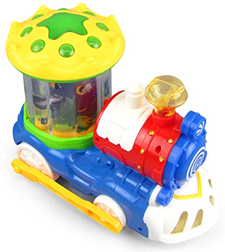 Xbshmw Juguete Tren Giratorio Eléctrico, Locomotora de Vapor Retro Educativa para Niños con Luz Música, Juguetes Tren Modelo Son Adecuados para Que Niños De 3 a 14 Años Jueguen,Blue Red,21cm