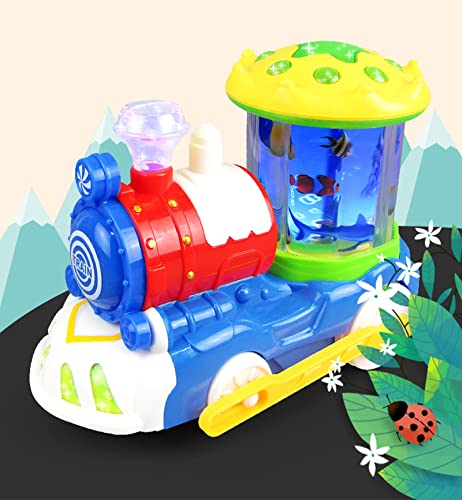 Xbshmw Juguete Tren Giratorio Eléctrico, Locomotora de Vapor Retro Educativa para Niños con Luz Música, Juguetes Tren Modelo Son Adecuados para Que Niños De 3 a 14 Años Jueguen,Blue Red,21cm