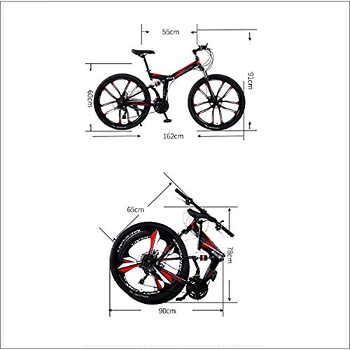 XER MTB 24 de Alta Velocidad de Acero de Acero al Carbono de 24 Pulgadas de radios de la Rueda Doble suspensión de la Bici Plegable para el Viajero City,Negro,21 Speed