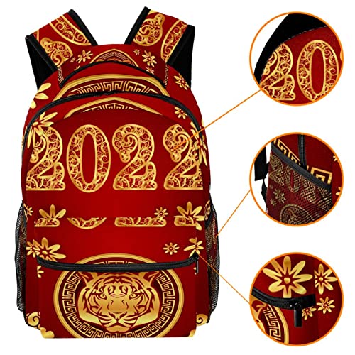 XiangHeFu Mochila pequeña para niñas niño al aire libre a pie bolsa de viaje mochila escolar Tigre feliz año nuevo 2022 Mochila estampada