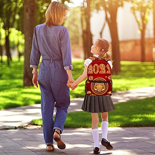 XiangHeFu Mochila pequeña para niñas niño al aire libre a pie bolsa de viaje mochila escolar Tigre feliz año nuevo 2022 Mochila estampada