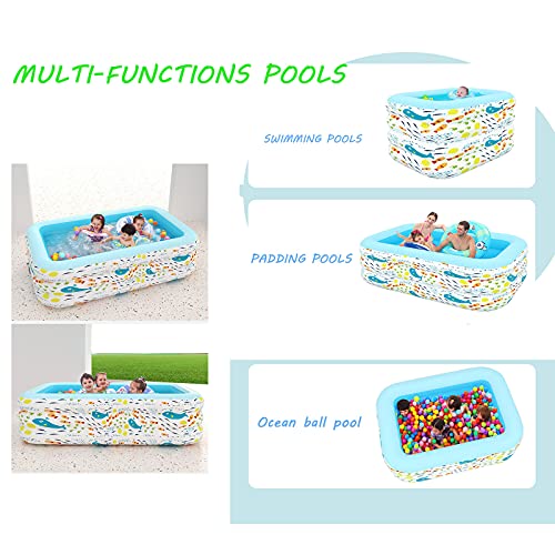 XIAOFEI Piscinas Familiares Inflable con Bombas de Aire, Piscina Hinchable Rectangular para Niños, Inflable Automático Inalámbrico, Piscina Duradera en el Patio Trasero, Fiesta Acuática de Verano