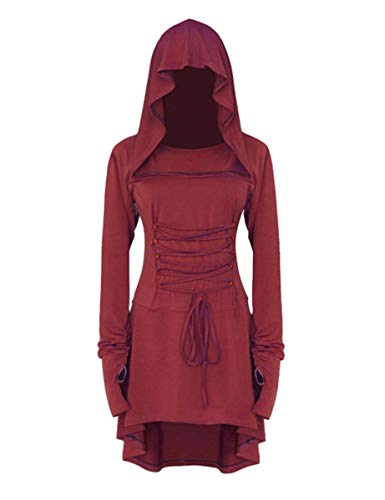 Xinlong Vestido gótico medieval renacentista con capucha y falda para mujer, cosplay para Halloween y carnaval