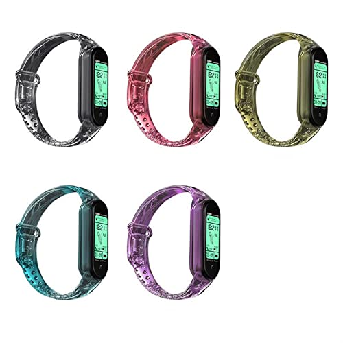 XIYY Pulseras De Silicona Premium para Xmi Mi Band 6 5 4 3 Mi 3/4 Mi 5/6 Fashion Transparent Light Color Changing Wristband (Band Color : 2, Size : Mi 5 6)