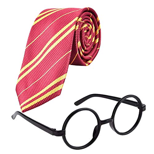 Xrten Disfraz de Corbata para Niños, Disfraz de Harry Potter para Niño, Accesorios de Halloween Cosplay Novedosas Gafas y Corbata, Accesorios para Graduación