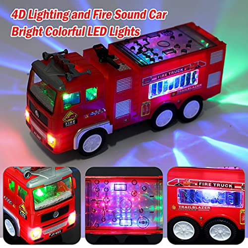 Xruison Camión de Bomberos Eléctrico Juguete, Grande Coche de Bomberos Vehiculo con 4D LED Luz y Sonidos, Temprana Educación Autos Juguete Regalos para Niños Chico Muchachas 3 4 5 6