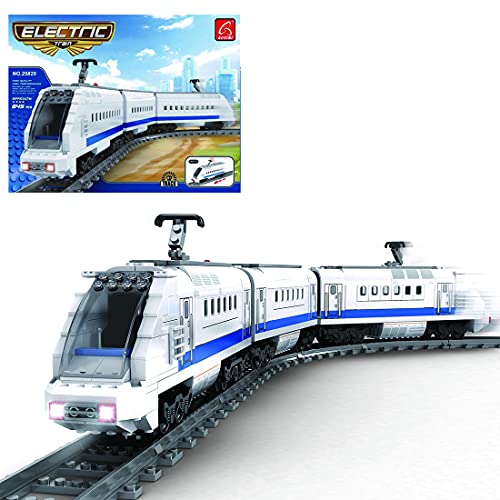 xSuper Technic - Bloques de construcción de tren eléctrico con carriles, tren creativo de alta velocidad compatible con Lego Technic, 606 piezas