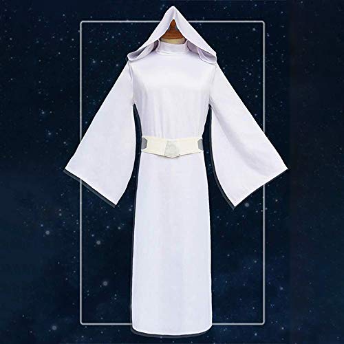 XTD Cosplay Costume Star Wars Leia Organaja Princess Princess Jedi Guerrero Combate Uniforme Capucha con Capucha Maxi Vestido con Cinturón Completo -Ebex M